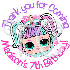 24 Lol Doll Unicorn Custom Birthday Stickers Birthday Stickers Custom Birthday Kids Birthday Themes