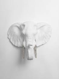 The Madeleine White Elephant Head W Silver Glitter Tusks Faux Taxidermy Boho Decor White Faux Taxidermy Faux Taxidermy Elephant Head