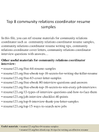 Top 8 Community Relations Coordinator Resume Samples