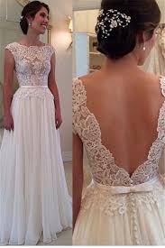 Lace Chiffon Elegant Wedding Dress With Bowknot Sash Open Back Dresses For Bridal Ba52 In 2020 Wedding Dress Cap Sleeves Backless Wedding Wedding Dresses Lace