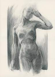 Original dibujo al carboncillo. Mujer desnuda. Arte desnudo 
