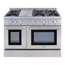 Hallman 40 In 4 0 Cu Ft Double Oven Dual Fuel Italian Range True Convection 5 Burners Griddle Br Gas Range Double Oven Double Convection Oven Double Oven