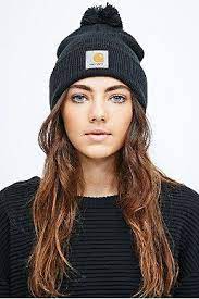 Carhartt womens chainstitch lookout beanie cap hat pompom black gray. Hats Urban Outfitters Outfits With Hats Beanie Outfit Carhartt Beanie Outfit Women