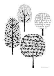 four trees giclee print etsy アートプリント テキスタイル デザイン 木イラスト