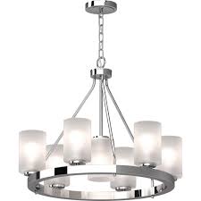 Volume Lighting Emery 7 Light Chrome Indoor Hanging Chandelier With Frosted Glass Cylinder Shades 4756 3 The Home Depot
