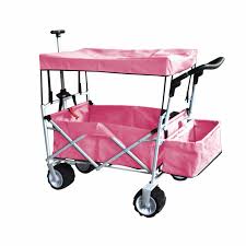 Salmon Pink Outdoor Folding Wagon Canopy Garden Stroller Travel Cart All Terrain In 2020 Folding Wagon Travel Stroller Baby Trolley