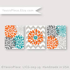 Floral Decor Turquoise Orange Gray Flower Burst Flower Wall Etsy Orange And Turquoise Orange Bathroom Decor Bathroom Artwork