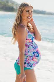 Lavender Multi Color Rose Wrap Front Maternity Tankini Top Maternity Tankini Maternity Swimwear Maternity Swimsuit