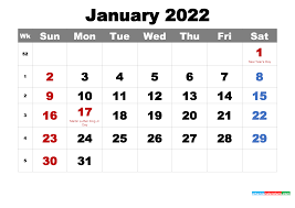 Free Printable January 2022 Calendar With Holidays As Word Pdf Free Printable 2021 Monthly Calendar With Holidays