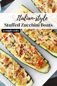 Grilled Vegetarian Stuffed Zucchini A Couple Cooks Recipe Zucchini Dinner Recipes Stuffed Zucchini Vegetarian Zucchini