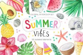 Watercolor Summer Vibes Set Larysazabrotskaya Graphics Illustrations Summer Clipart Summer Vibes Clip Art