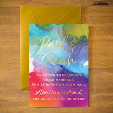 Colourful Wedding Invitation With Gold Foil Writings Rainbow Wedding Statio Colorful Wedding Invitations Wedding Ceremony Invitations Foil Wedding Invitations