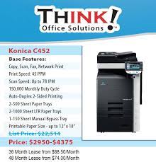 With the konica minolta bizhub c452 multifunctional printer, you can process information faster and with more confidence. Denver Konica Minolta Bizhub C452 Copier Sales Leasing Service Supplies