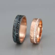 Black And Rose Gold Wedding Band Sets 14k Rose Gold Wedding Band With Black Diamonds Black Rhodium Black Diamonds Wedding Ring Texture Wedding Band Set With Black Diamonds Black Diamond Wedding Bands Black Diamond Wedding Rings
