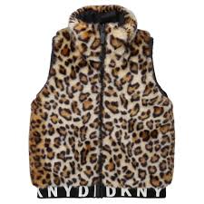 Adorable mini backpack with a trendy leopard print design and quilted metallic detailing. Dkny Kids Girls Reversible Padded Leopard Gilet Black