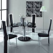 Vo1 Black Glass Round Dining Table With Four Chairs Glass Round Dining Table Glass Dining Table Set Glass Dining Set