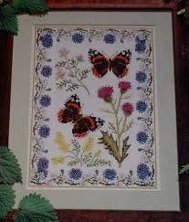 red admiral butterfly sampler with wildflowers cross stitch chart