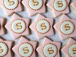 Elegant Pastel Pink White And Gold Star Shaped Monogram Cookies One Dozen Decorated Sugar Cooki Monogram Cookies Star Cookies Decorated Wedding Cake Cookies