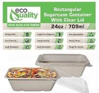 24oz Sugarcane Fiber Bowl with Plastic Lid Compostable Disposable Oblong  500pcs | eBay