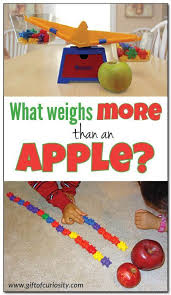 What Weighs More Than An Apple Preschool Math Activity Apple Preschool Preschool Apple Theme Math Activities Preschool