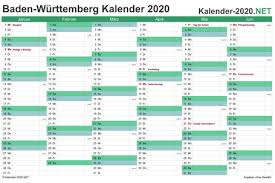 Hier finden sie eine liste aller schulferien 2021 für deutschland. Kalender 2020 Baden Wurttemberg