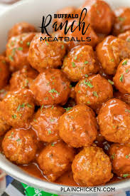 Buffalo Ranch Meatballs Only 3 Ingredients Great For Tailgating And Parties Can Make In The Slow Cooker Or Stove Ranch Meatballs Recipes Appetizer Recipes