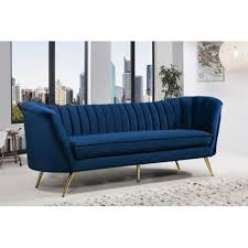 Black And Gold Couch Royal Blue Velvet Channel Tufted Sofa Gold Legs Gold Sofa Sofa Tufted Sofa