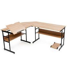 L Shaped Computer Desk Corner Drafting Workstation Tiltable Tabletop Bookshelf In 2020 Computer Desk Small Space Tabletop Bookshelf Computer Desks For Home