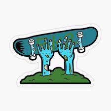 zombie hands with skateboard sticker by miminova redbubble zombie hand skateboard stickers funny stickers