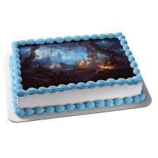 Buy products such as celebrations happy birthday flash cake decor at walmart and save. Halloween Pumpkin Trees Haunted House Edible Cake Topper Image Abpid03393 Walmart Com Walmart Com