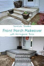 A New Front Porch Improving Curb Appeal Herringbone Brick Porch Makeover Front Porch Makeover Front Porch Ideas Curb Appeal