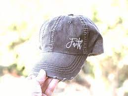 Faith Hat With Cross Women S Faith Hat Faith Baseball Etsy In 2021 Distressed Baseball Cap Mom Hats Hats