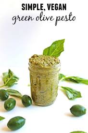 Simple Vegan Green Olive Pesto Rhubarbarians Olive Pesto Olive Pesto Recipe Pesto Recipe