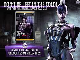 The unlockable costumes for the console game are: Injustice Mobile Killer Frost Challenge Mode Update Injustice Gods Among Us