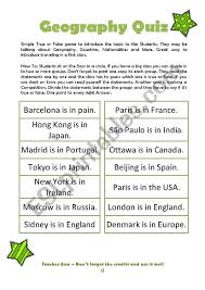 Does your unites states geography knowledge stretch from sea to shining sea? Geography Quiz Esl Worksheet By Anabertozzi