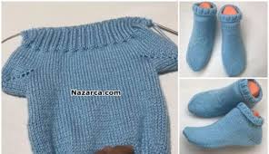 Iki Sisle Orgu Mavi Kisa Corap Yapimi Nazarca Com Corap Orgu Patikler