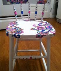 Give Old Furniture Pieces A New Look With Wood Stain Art Painted Wooden Chairs Funky Painted Furniture Painting Wooden Furniture