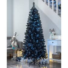 Deco mesh christmas tree made with a tomato cage: Pre Lit Slim Black Christmas Tree With 200 White Led Lights We R Christmas