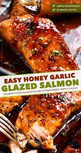Honey Garlic Glazed Salmon 20 Min Recipe The Chunky Chef Salmon Glaze Recipes Baked Salmon Recipes Health Dinner Recipes