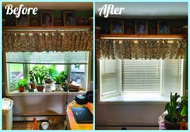 Cordless Faux Wood Blinds Transformed This Kitchen Bay Window Mounting Them Inside The Bay Instead Of Outside Faux Wood Blinds Kitchen Bay Window Wood Blinds