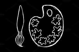 Black And White Vector Palette Brush And Palette Sketch Vector Grunge Art Palette Paint Brushes