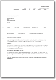 Deinen steuerbescheid kannst du in diesem fall nur innerhalb der monatsfrist mit einem einspruch oder einem antrag auf schlichte änderung korrigieren lassen. Einspruch Gegen Eine Umsatzsteuerschatzung De Musterbrief Download