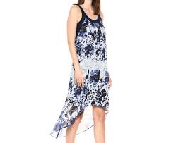 Slny Blue White Womens Us Size Xl Printed Chiffon High Low Shift Dress