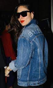 Balenciaga Denim Logo Jacket On Bollywood Actress Kareena Kapoor Khan Street Style
