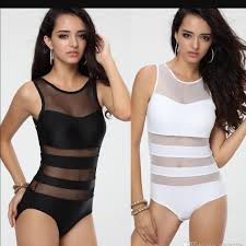 Black And White Monokini Swimsuits Mesh White One Pice Swimsuit One Piece Womens Monokini Black And White Bikini