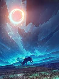 Which is the best illustration of the full moon? Fantasy Moon Scenery Deer 4k Wallpaper 77