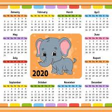 Calendar For 2020 With A Cute Character In 2020 Kids Calendar Calendar Address Book Template