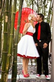 Red Gray Not Black And White Funky 50 S Vintage Wedding Rockabilly Wedding Dresses Rockabilly Wedding Red Wedding Dresses