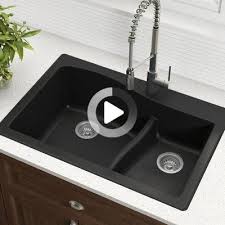 Kraus Quarza Evier De Cuisine A Montage Double 33 L X 22 L Noir Evier Cuisine Evier Cuisine