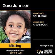 5 year old Xara Johnson has been missing since April 15, 2023. Zara is from  Anaheim, California. She is listed as 4'0” and 80 lbs, with black hair and  brown eyes. If